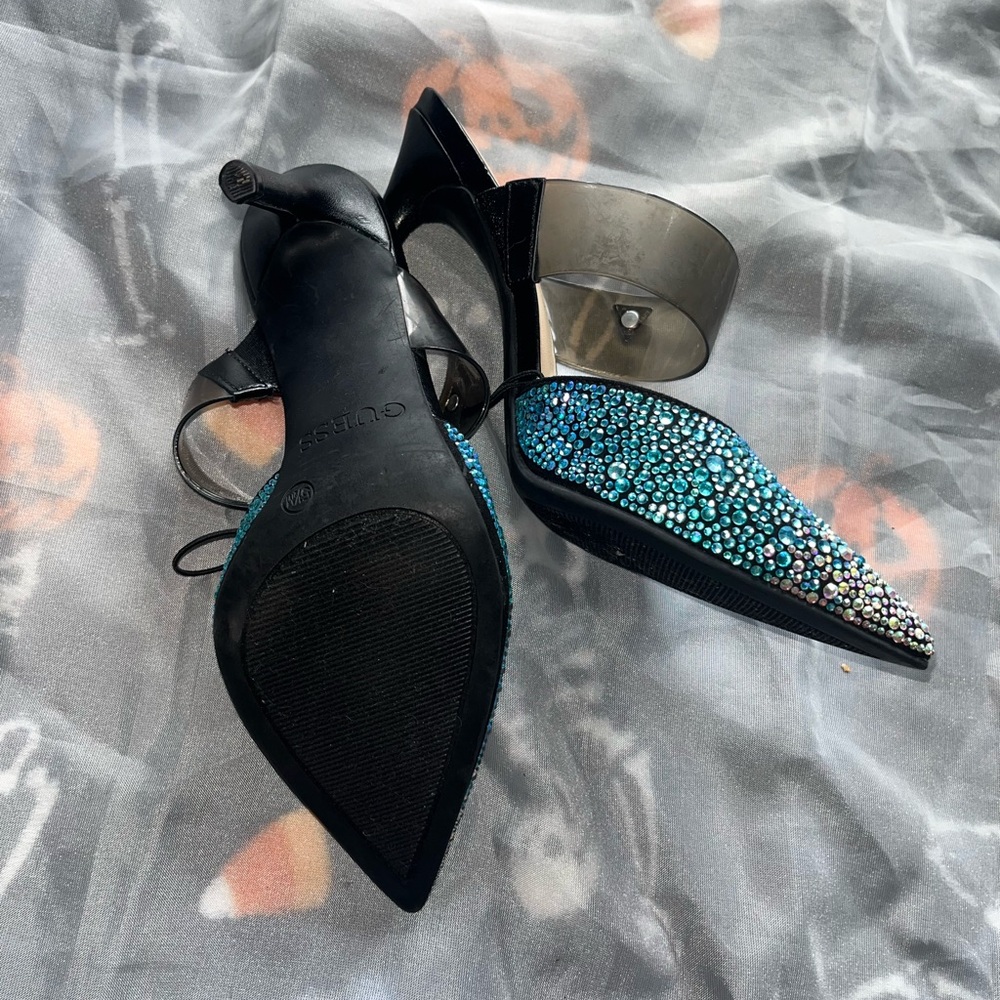 Black Heels with Blue Crystals